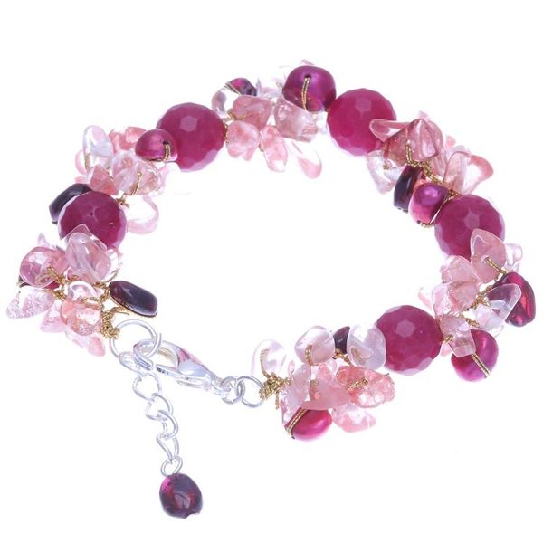 Alternate image for Garnet and Cultured Freshwater Pearl Beaded Bracelet Magenta Charm