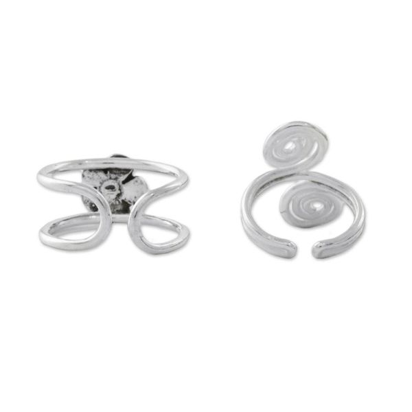Alternate image for Floral Sterling Silver Ear Cuffs from Thailand Flower and Spiral