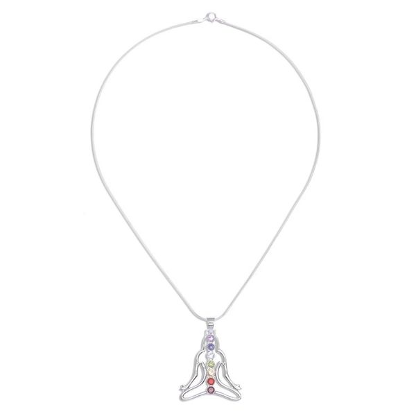 Alternate image for Thai Gemstone and Sterling Silver 7 Chakra Necklace Seven Chakra Rainbow
