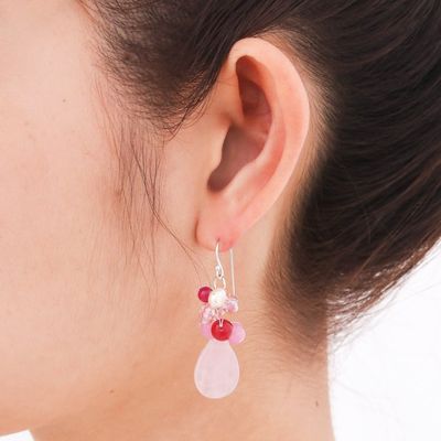 Alternate image for Handcrafted Thai Quartz Cluster Earrings Pink Rose