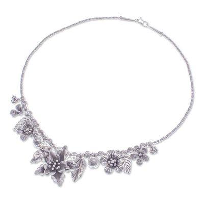 Alternate image for Thai Floral Hill Tribe 950 Silver Beaded Pendant Necklace Exuberant Bouquet