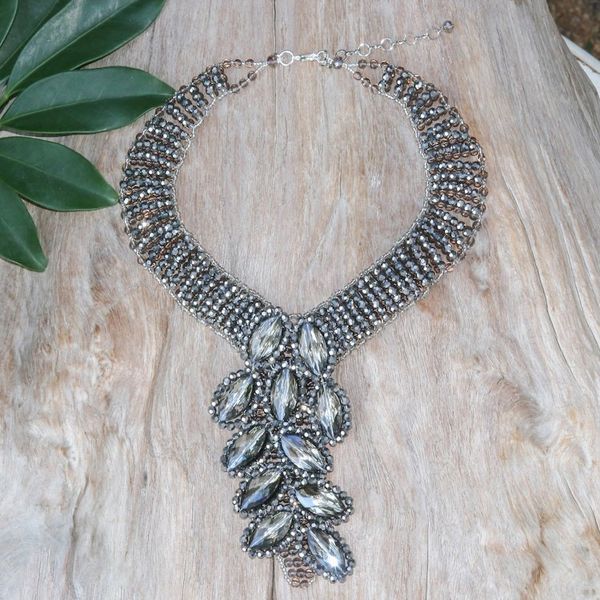 Alternate image for Waterfall Choker Necklace with Glass Beaded Design Black Swan
