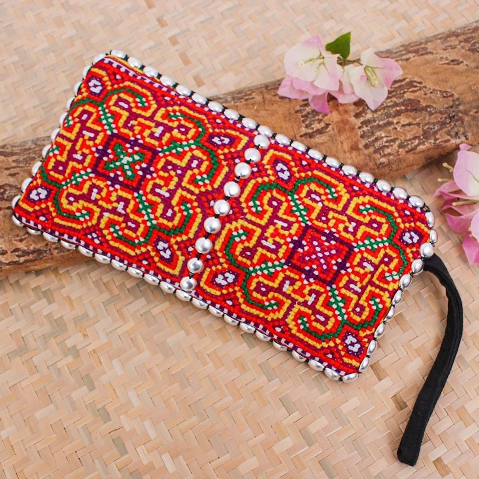 Handcrafted Cross-Stitched Hmong Cotton Wristlet 'Cultural Style'