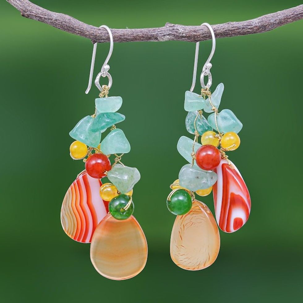 Multi-gemstone Dangle Earrings on Sterling Silver Hooks 'Candy Mood'