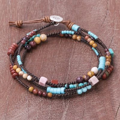 Alternate image for Jasper Dyed Calcite and Leather Wrap Bracelet from Thailand Mountain Charm