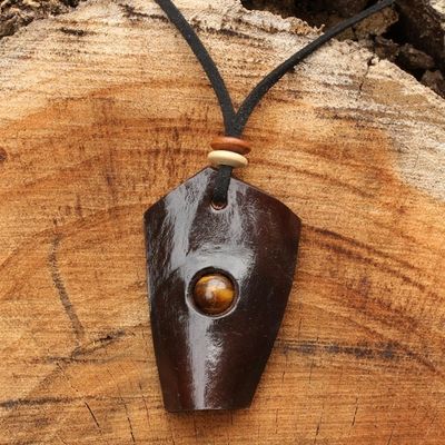 Alternate image for Leather and Tigers Eye Artisan Crafted Necklace Wild Nature