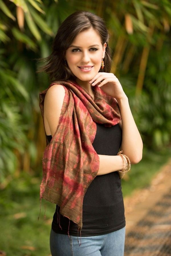 Alternate image for Hand-spun Silk Tie Dye Scarf Siam Adventure