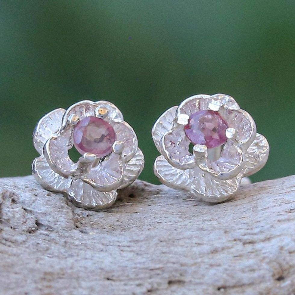 Handcrafted Pink Sapphire Stud Earrings 'Great Beauty in Pink'
