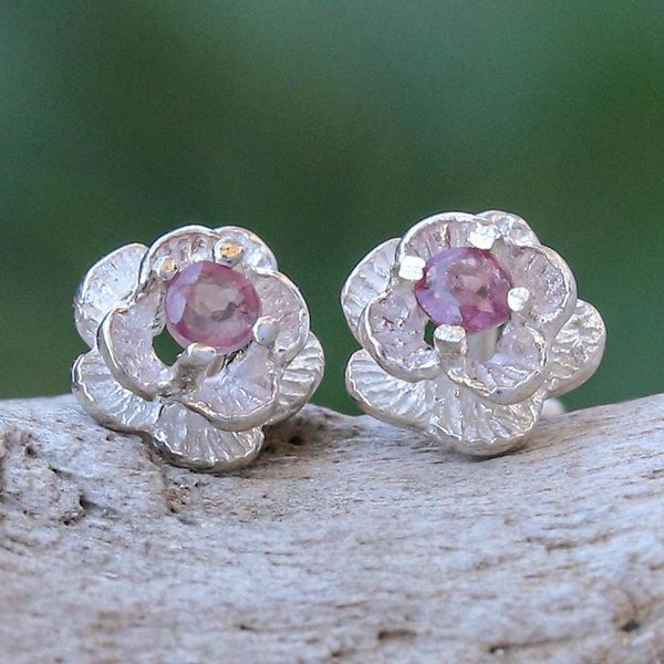 Alternate image for Handcrafted Pink Sapphire Stud Earrings Great Beauty in Pink