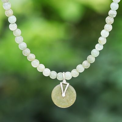 Alternate image for Natural Jade Beaded Pendant Necklace from Thailand Jade Charm