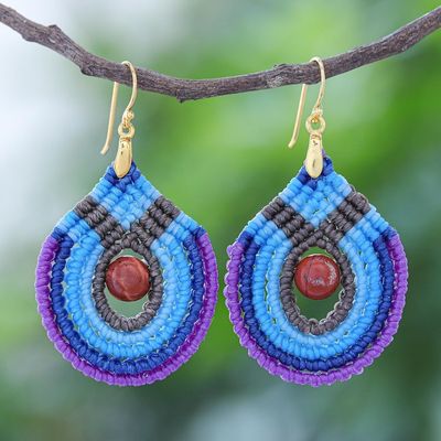 Alternate image for Blue and Purple Macrame Dangle Earrings with Jasper Refracted Raindrop