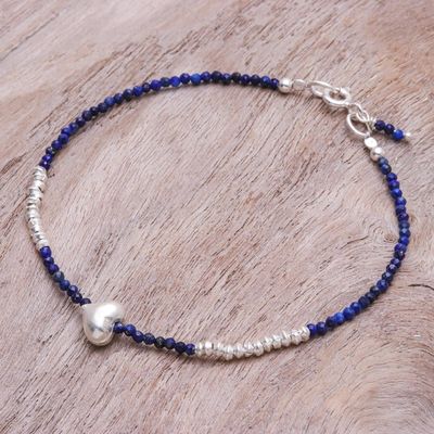 Alternate image for Lapis Lazuli and Silver Beaded Heart Bracelet Love Language in Blue