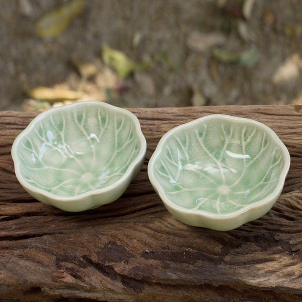 Alternate image for Green Leaf Thai Celadon Canape Dish Pair Lotus Leaf
