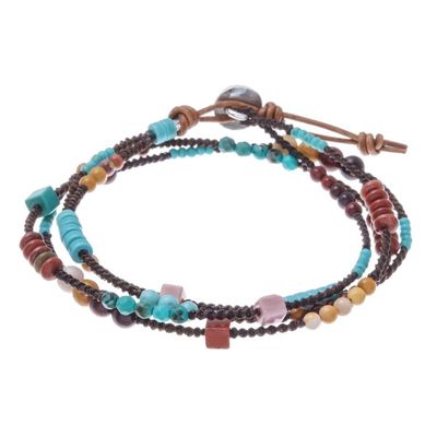 Alternate image for Jasper Dyed Calcite and Leather Wrap Bracelet from Thailand Mountain Charm