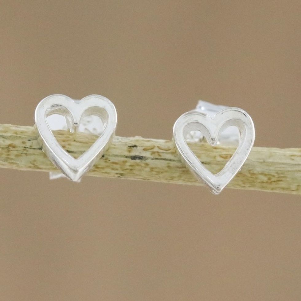 High-Polish Sterling Silver Heart Stud Earrings 'Take My Heart'