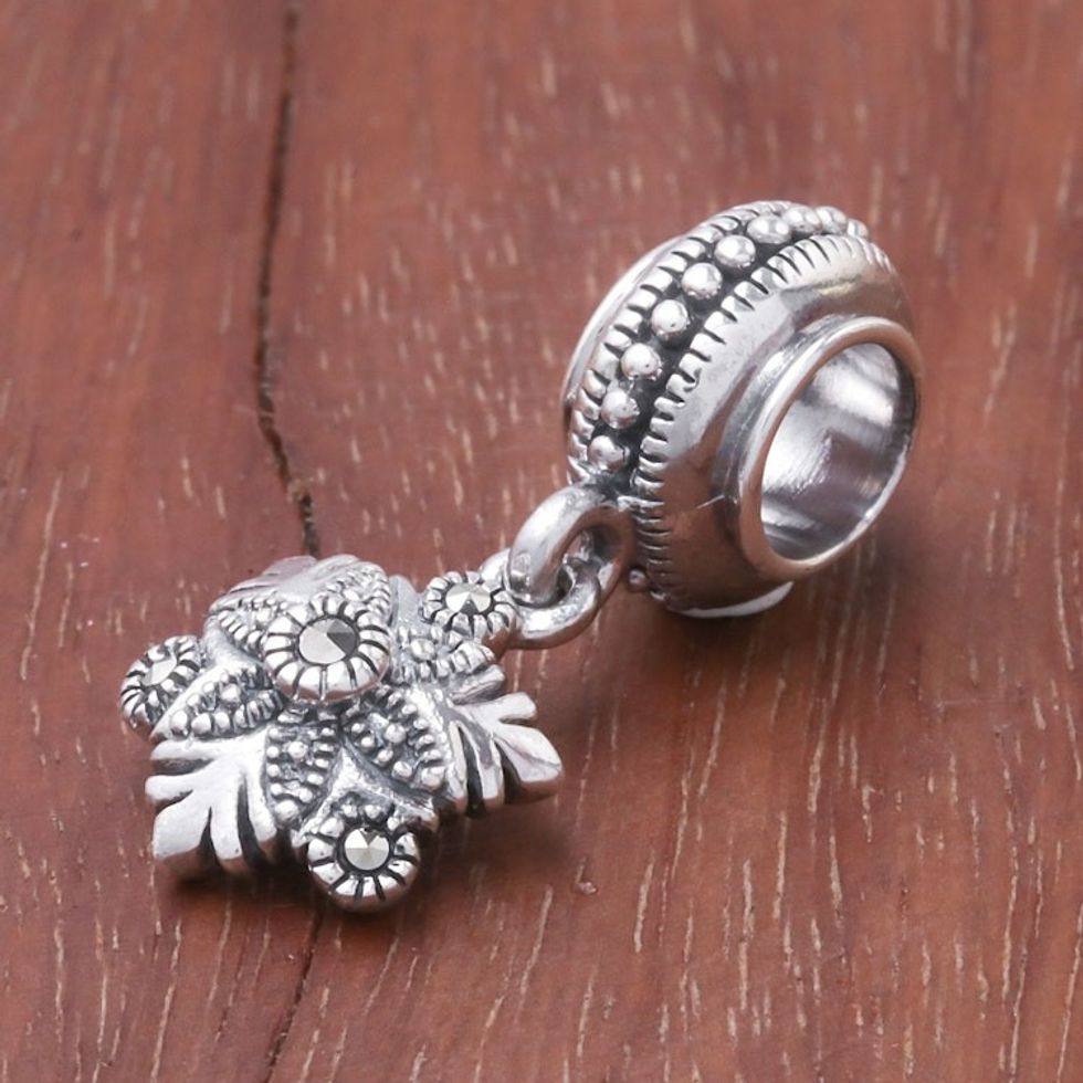 Floral Sterling Silver Bracelet Charm from Thailand 'Glamorous Flower'