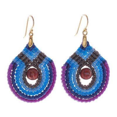 Alternate image for Blue and Purple Macrame Dangle Earrings with Jasper Refracted Raindrop