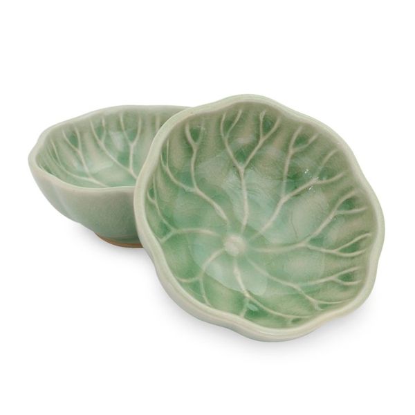 Alternate image for Green Leaf Thai Celadon Canape Dish Pair Lotus Leaf