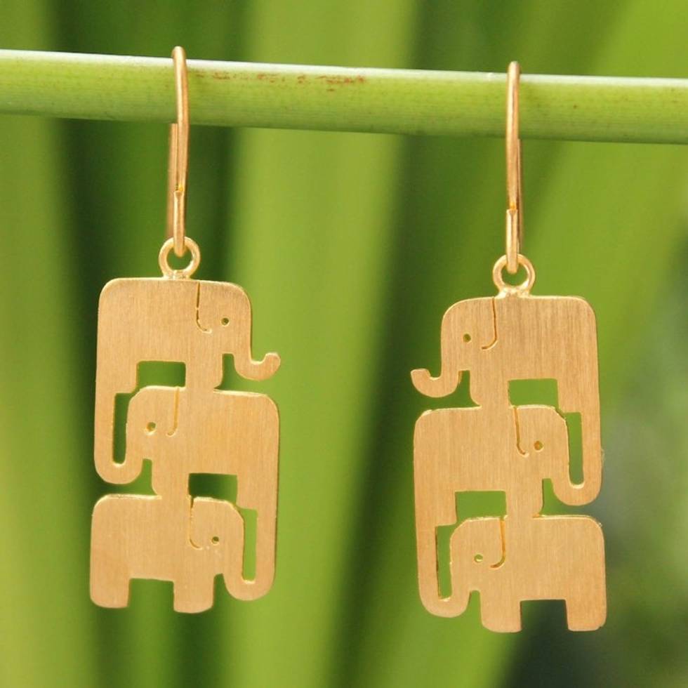 Gold Vermeil Dangle Earrings 'Elephant Stack'