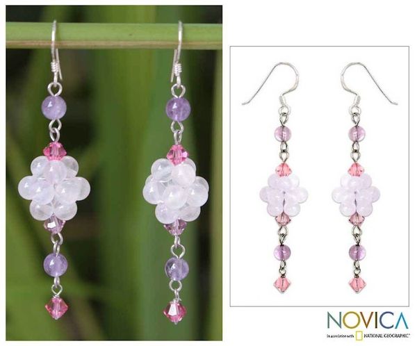 Alternate image for Sterling Silver Beaded Rose Quartz Earrings Enchanted Bloom