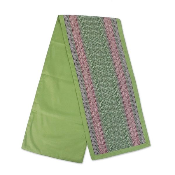 Alternate image for Hand Woven Yok Dok Cotton Table Runner in Green Pink Blue Lanna Beauty