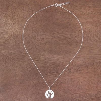 Alternate image for Hand Motif Inspirational Sterling Silver Pendant Necklace Generations