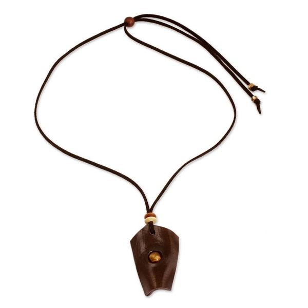 Alternate image for Leather and Tigers Eye Artisan Crafted Necklace Wild Nature