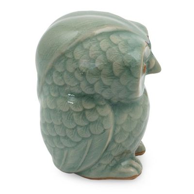 Alternate image for Blue Celadon Ceramic Owl Figurine Little Blue Owl