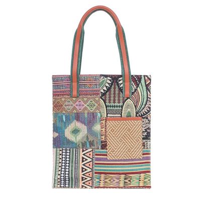 Alternate image for Cotton Blend and Leather Accented Tote Bag Happy Day in Green