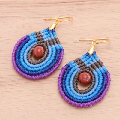 Alternate image for Blue and Purple Macrame Dangle Earrings with Jasper Refracted Raindrop