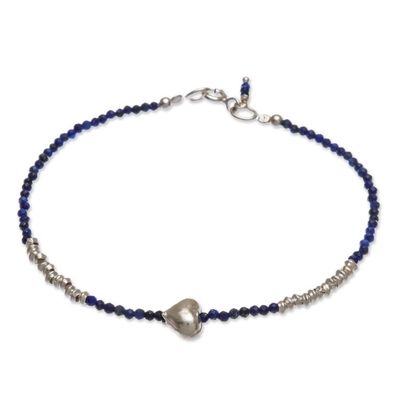 Alternate image for Lapis Lazuli and Silver Beaded Heart Bracelet Love Language in Blue