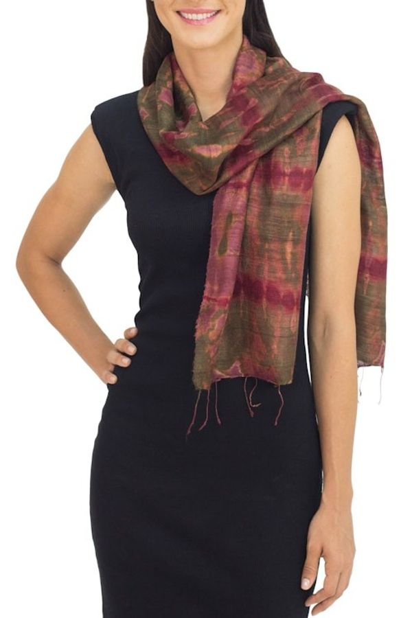 Alternate image for Hand-spun Silk Tie Dye Scarf Siam Adventure