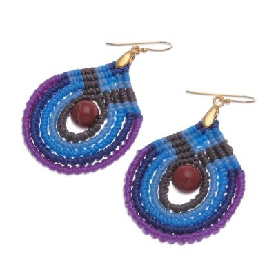 Alternate image for Blue and Purple Macrame Dangle Earrings with Jasper Refracted Raindrop