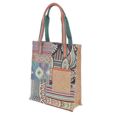 Alternate image for Cotton Blend and Leather Accented Tote Bag Happy Day in Green
