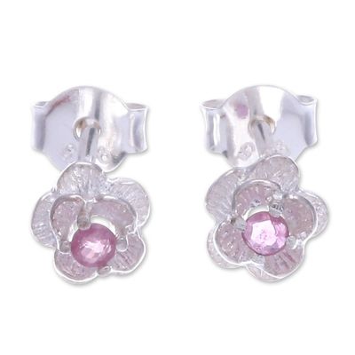 Alternate image for Handcrafted Pink Sapphire Stud Earrings Great Beauty in Pink