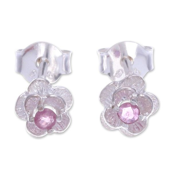 Alternate image for Handcrafted Pink Sapphire Stud Earrings Great Beauty in Pink