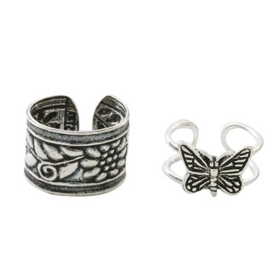 Alternate image for Butterfly and Floral Motif Sterling Silver Ear Cuffs Natures Garden