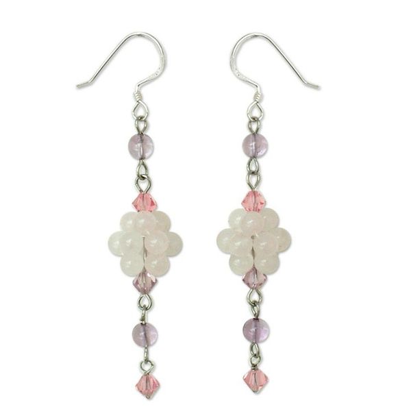 Alternate image for Sterling Silver Beaded Rose Quartz Earrings Enchanted Bloom