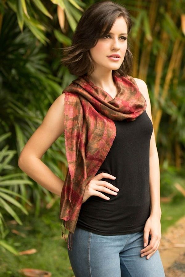 Alternate image for Hand-spun Silk Tie Dye Scarf Siam Adventure