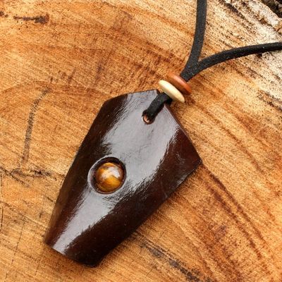 Alternate image for Leather and Tigers Eye Artisan Crafted Necklace Wild Nature