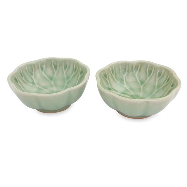 Alternate image for Green Leaf Thai Celadon Canape Dish Pair Lotus Leaf