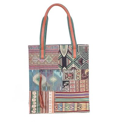 Alternate image for Cotton Blend and Leather Accented Tote Bag Happy Day in Green