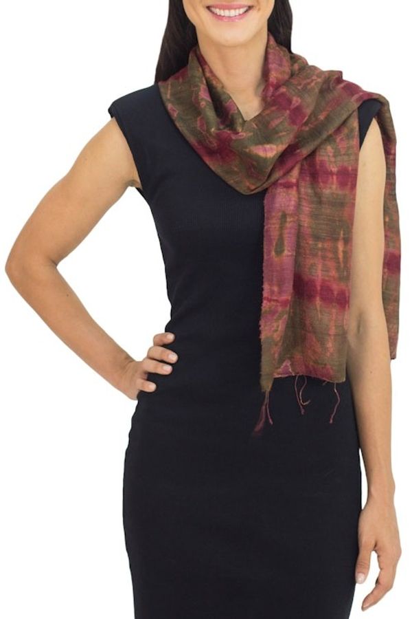Alternate image for Hand-spun Silk Tie Dye Scarf Siam Adventure
