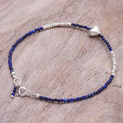 Alternate image for Lapis Lazuli and Silver Beaded Heart Bracelet Love Language in Blue