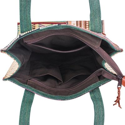 Alternate image for Cotton Blend and Leather Accented Tote Bag Happy Day in Green