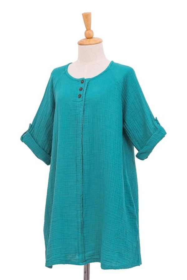 Alternate image for Artisan Crafted Cotton Tunic Fresh Breeze in Sea Green