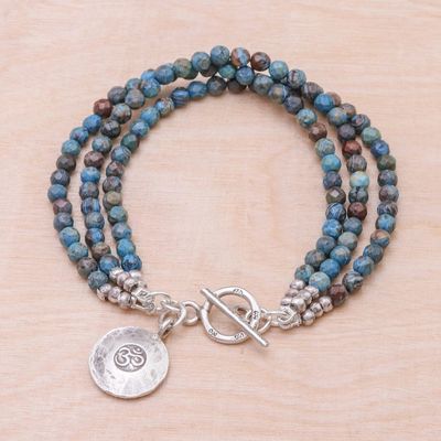Alternate image for Om Symbol Beaded Bracelet with Blue and Brown Jasper Tiny Globes