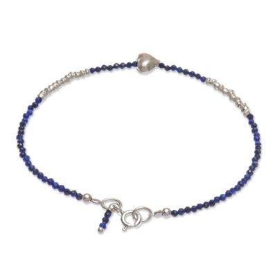 Alternate image for Lapis Lazuli and Silver Beaded Heart Bracelet Love Language in Blue