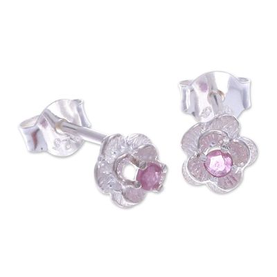Alternate image for Handcrafted Pink Sapphire Stud Earrings Great Beauty in Pink