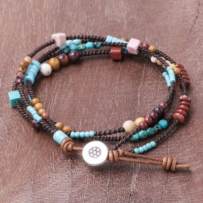Alternate image for Jasper Dyed Calcite and Leather Wrap Bracelet from Thailand Mountain Charm